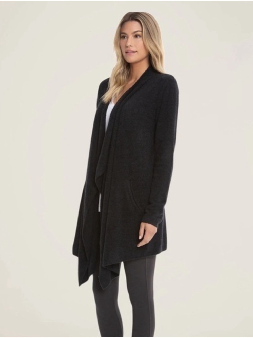 Barefoot Dreams Black Open-Front Draped Cardigan